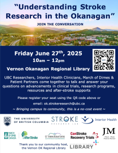 See us at the upcoming event “Understanding Stroke Research in the Okanagan” in Vernon, BC